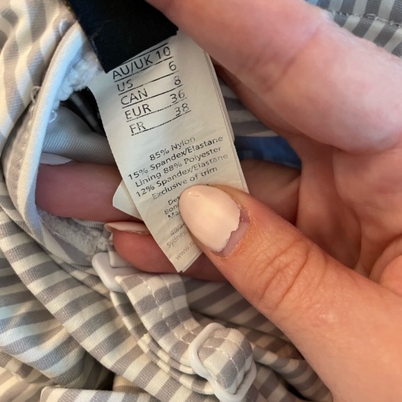 NIPTUCK SWIM Gray/White Striped One Piece Bathing Suit 10 - Picture 4 of 5